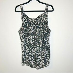 Avenue Womens Blouse Sleeveless Black White Print Size 22/24 Sequin Semi Sheer
